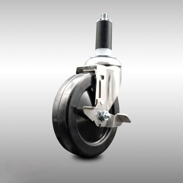 5 Inch 316SS Soft Rubber Wheel Swivel 1-1/4 Inch Expanding Stem Caster Brake SCC